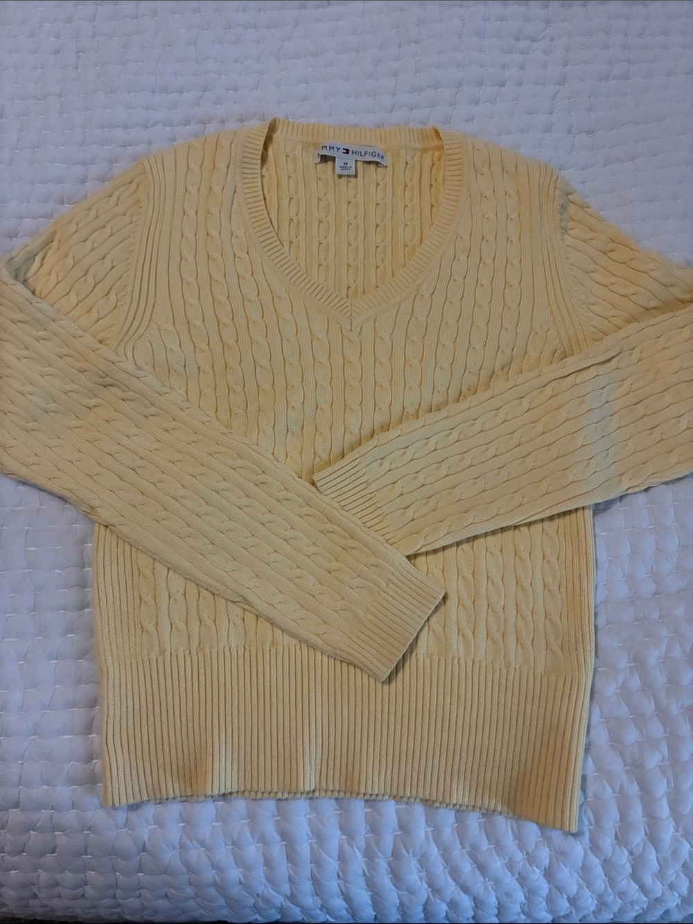 Tommy Hilfiger Pale Yellow Cable V-Neck Sweater